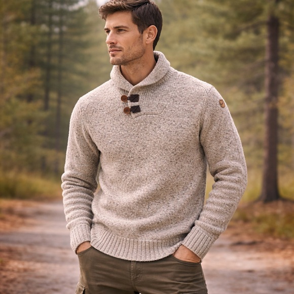 Fjällräven Lada Wool Sweater Men’s Oatmeal Button Neck Pullover Small